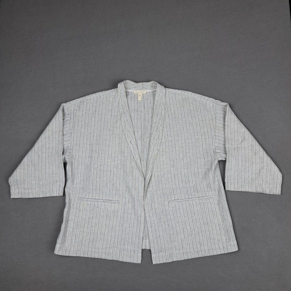 Eileen Fisher Cardigan Womens Large White‎ Black Linen Cotton Open Front Relaxed - Picture 13 of 13
